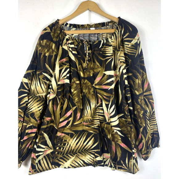 Old Navy Tunic Blouse Top Shirt XL Black Tropical Floral Vacation Beachy Boho - Picture 3 of 11